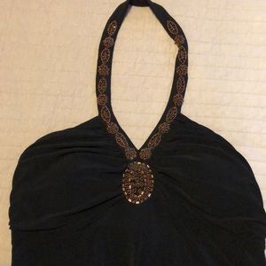 Cocktail dress with copper/brown sequin neckline